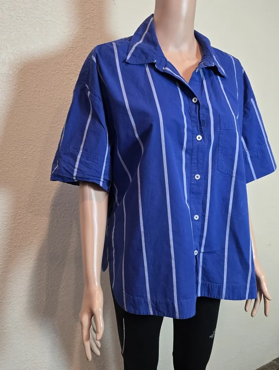 MADEWELL Blue Striped Boxy Cotton Button Up Collared Neckline Shirt Size Xl - Picture 16 of 16